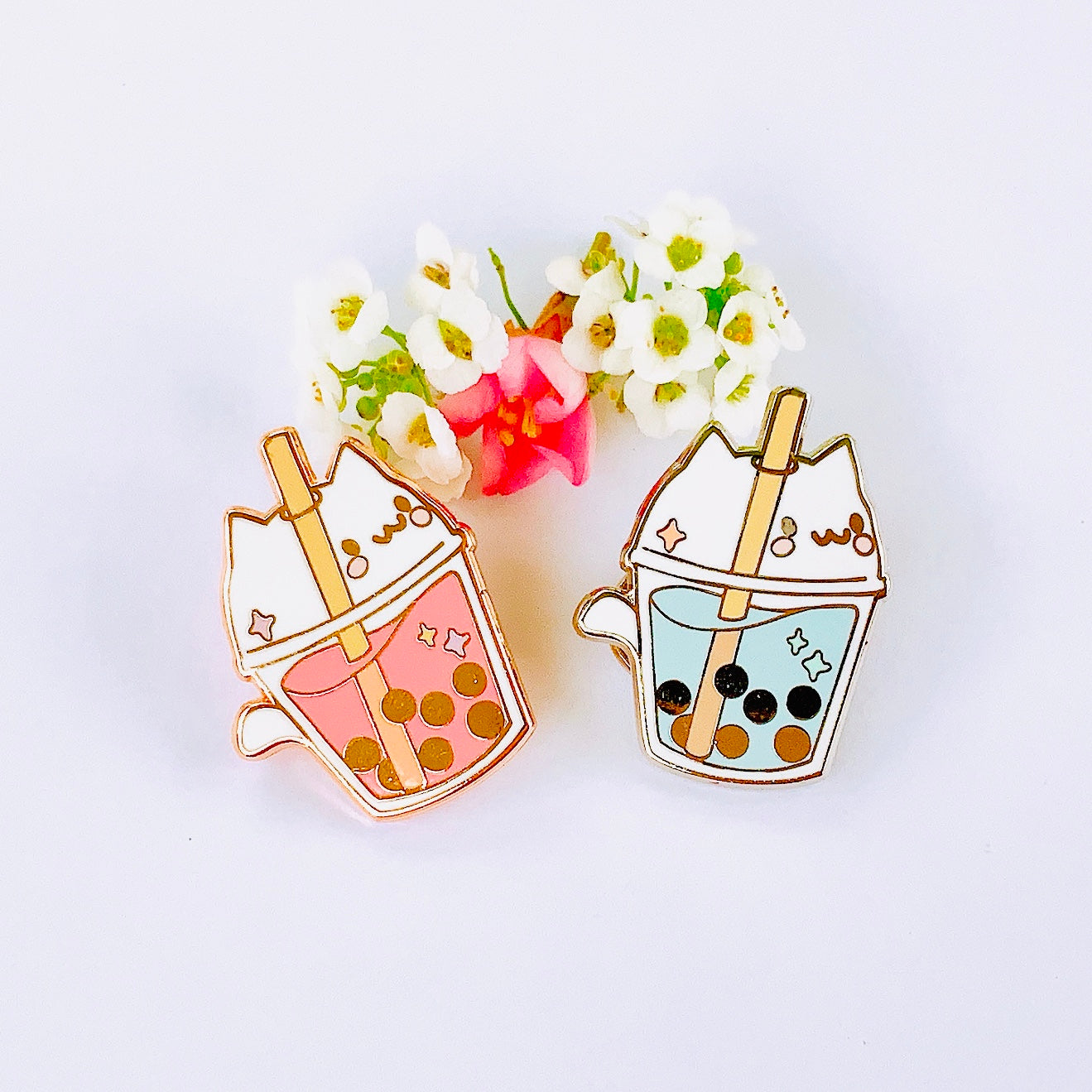 Bubble Tea Cat Enamel Pins 1”