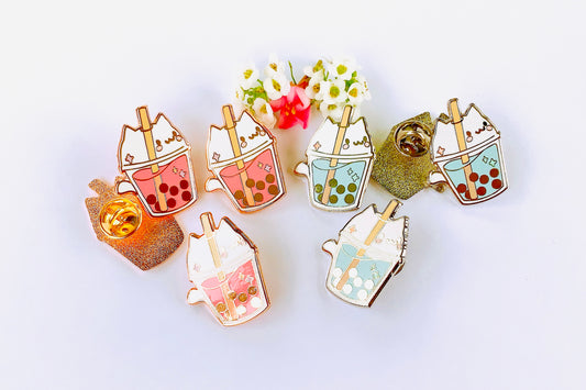 Bubble Tea Cat Enamel Pins 1”