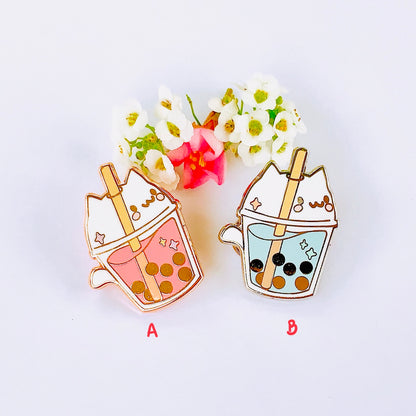 Bubble Tea Cat Enamel Pins 1”
