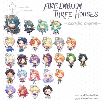 FIRE EMBLEM 3 HOUSES charms (2 inch Clear Acrylic)