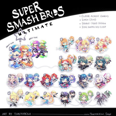 SUPER SMASH BROS charms (2 inch Clear Acrylic)
