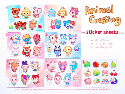 Animal Crossing Sticker Sheets (4x6 inch vinyl)